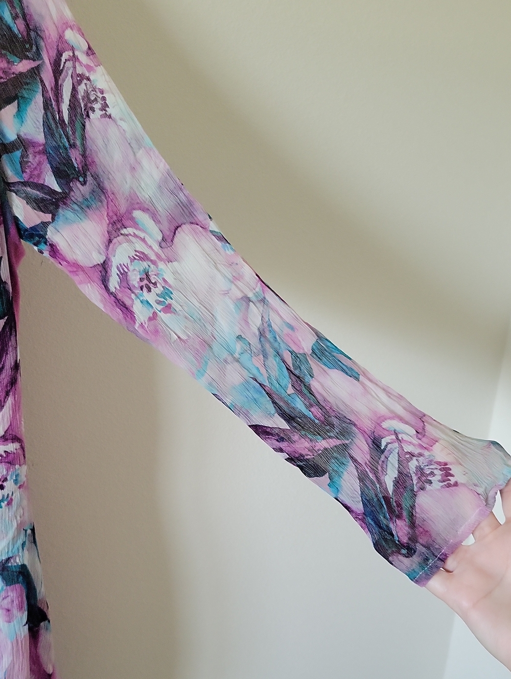 Soft Surroundings Purple Teal Floral Stripe Crinkle Cardigan Size XL - Picture 4 of 8